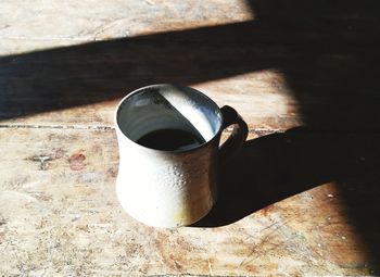 High angle view of metal on table