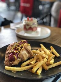 Close-up of food in plate on table