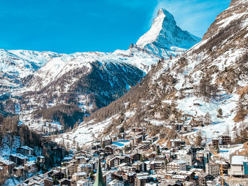 Aerial view on zermatt valley and matterhorn peak