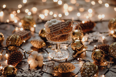 Close-up of christmas decorations on table