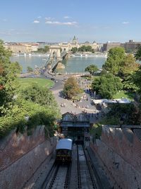 High angle view of bridge over river in city