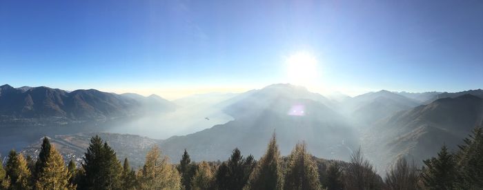 Panoramic view of mountains against clear sky