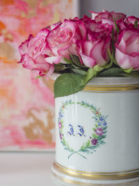 Close-up of pink roses in vase