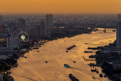 High angle view of buildings in city