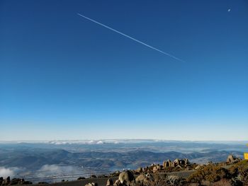 Scenic view of landscape against clear blue sky