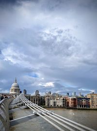 River amidst buildings against sky in city