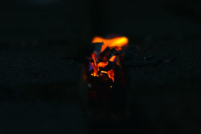 Close-up of fire in the dark