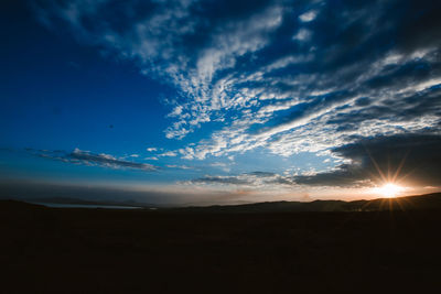 Scenic view of silhouette landscape against sky during sunset