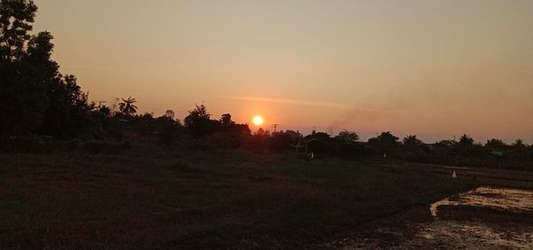 Scenic view of field against sky during sunset