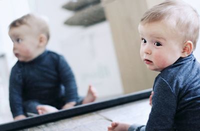 Portrait of cute boy at home