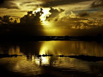 Scenic view of lake at sunset