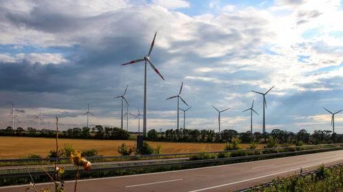 Wind turbines in germany. wind farm. green electricity production.