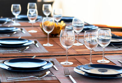 High angle view of arranged dining table at home