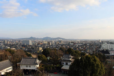 High angle view of townscape against sky