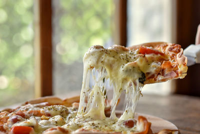 Close-up of pizza on table