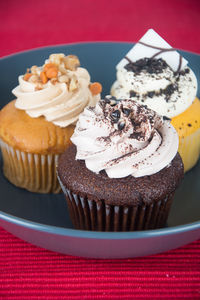 Close-up of cupcakes in plate