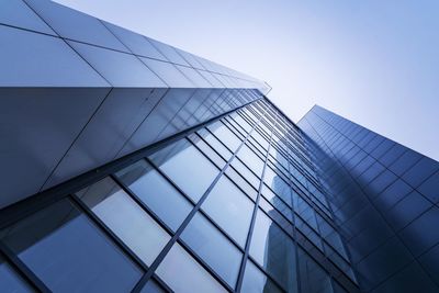 Low angle view of modern building against clear sky