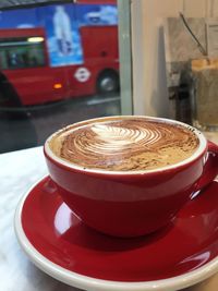 Close-up of cappuccino on table