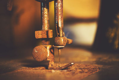 Close-up of rusty sewing machine