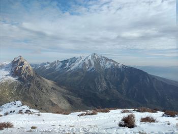 Scenic view of snowcapped mountains against sky