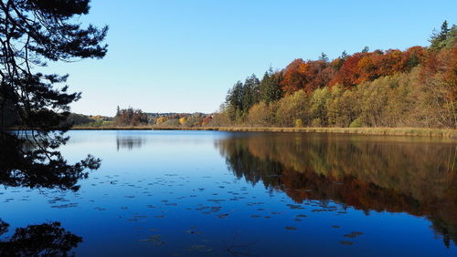 Scenic view of lake against sky during autumn