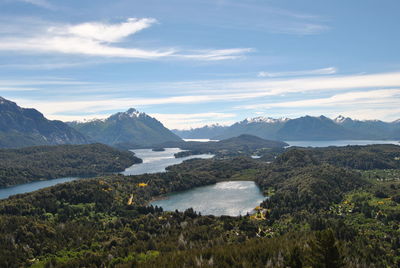 Scenic view of river amidst mountains against sky