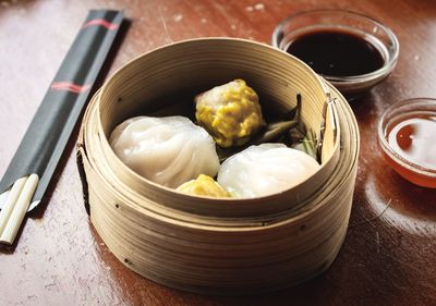 Close-up of food in container on table