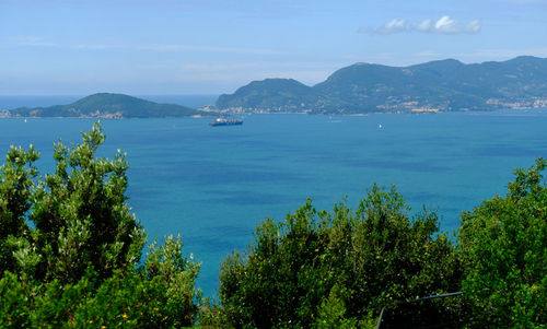 Ligurian coast landscape from the montemarcello hamlet in ameglia, la spezia, liguria, italy.