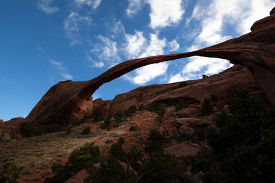 Low angle view of rock formations against sky