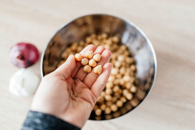 Close-up of hand holding bowl