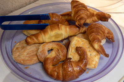 High angle view of breakfast on table