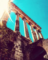 Low angle view of old ruin against sky