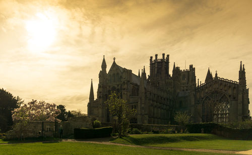 Panoramic view of buildings against sky during sunset