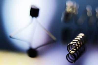 High angle view of clock on table