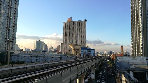 Panoramic view of modern buildings against sky in city