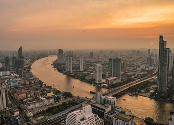 High angle view of city at waterfront