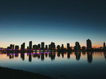 Silhouette of buildings against blue sky