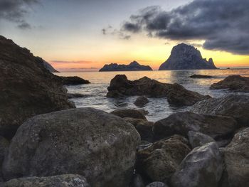 Scenic view of sea at sunset