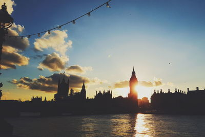 Silhouette of buildings at sunset