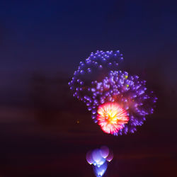 Close-up of illuminated purple flower against blue sky