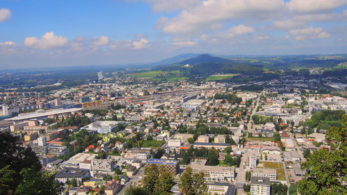 High angle view of townscape against sky