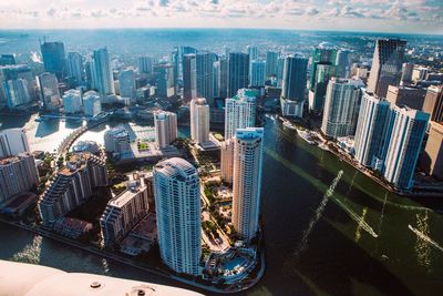 Aerial view of modern buildings in city