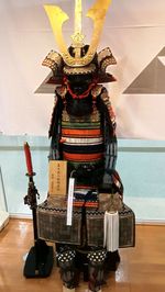 Close-up of decoration hanging on table in museum