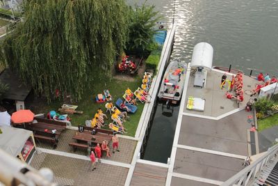 High angle view of people on boat