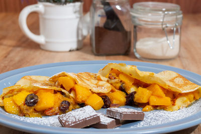 Close-up of breakfast served on table