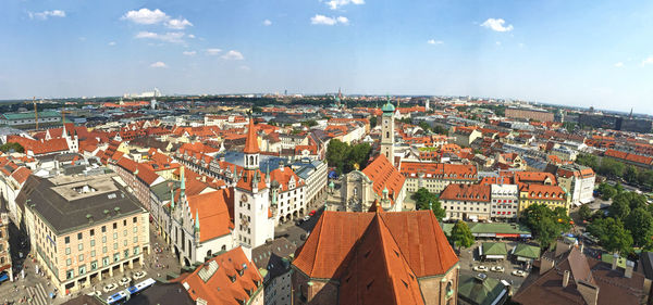 High angle view of cityscape against sky