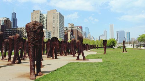 Panoramic view of park in city against sky
