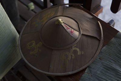 High angle view of drink on table