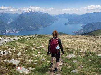 Trekking scene on lake como alps