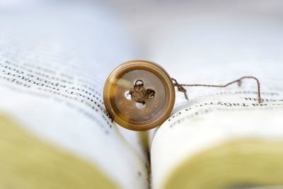 High angle view of ring on table